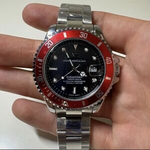 Rolex Silver and Red Submariner Watch